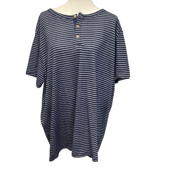 Merona Womens XXL 100% Cotton Short Sleeve Striped Short Sleeve Henley Shirt - Picture 1 of 4